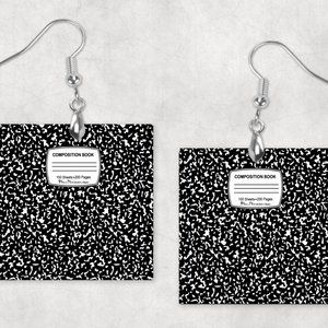 Teacher Square Composition Notebook Back to School Novelty  Earrings